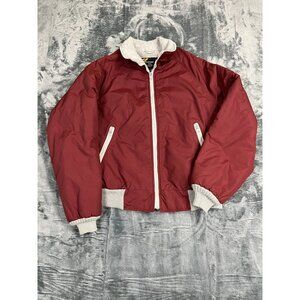 Vintage Sears Burgundy Bomber Jacket With Gray Collar & White Zippers L
